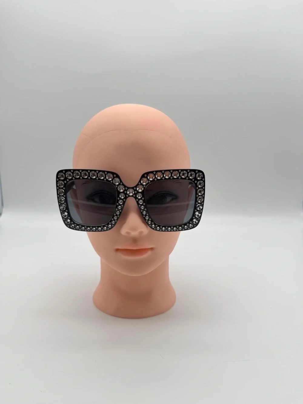 Black‎ Oversized Square Sunglasses with Crystal Accents